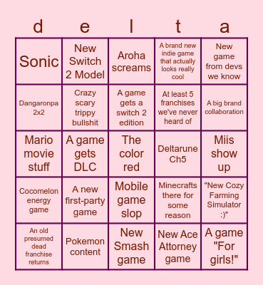 NINTENDO DIRECT JUNE 2026 Bingo Card