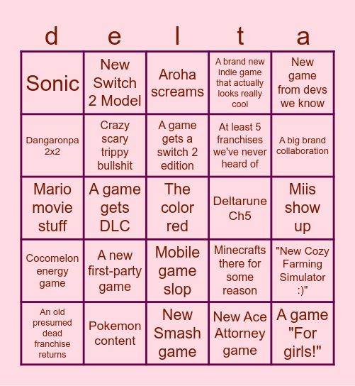 NINTENDO DIRECT JUNE 2026 Bingo Card
