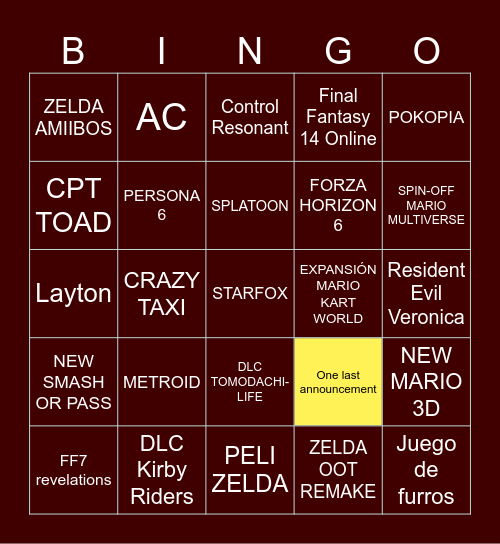 Untitled Bingo Card