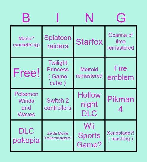 NINTENDO 2026 Direct-June Bingo Card