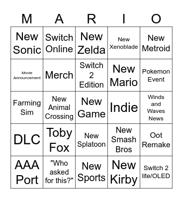 Mario Bingo Card