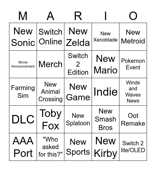 Mario Bingo Card