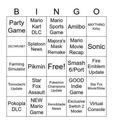Nintendo Direct June 2026 Bingo Card