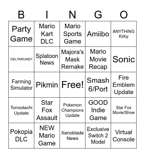 Nintendo Direct June 2026 Bingo Card