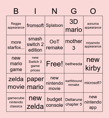 Nintendo Direct June 2026 Bingo Card