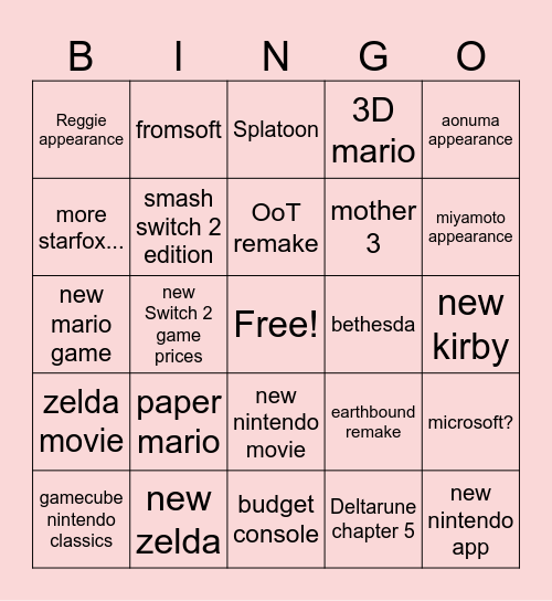 Nintendo Direct June 2026 Bingo Card