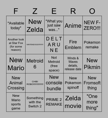 NINTENDO BENDO Bingo Card