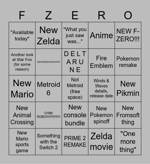 NINTENDO BENDO Bingo Card