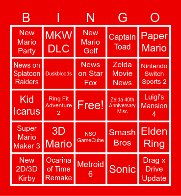 Nintendo Direct 09 June 2026 Bingo Card