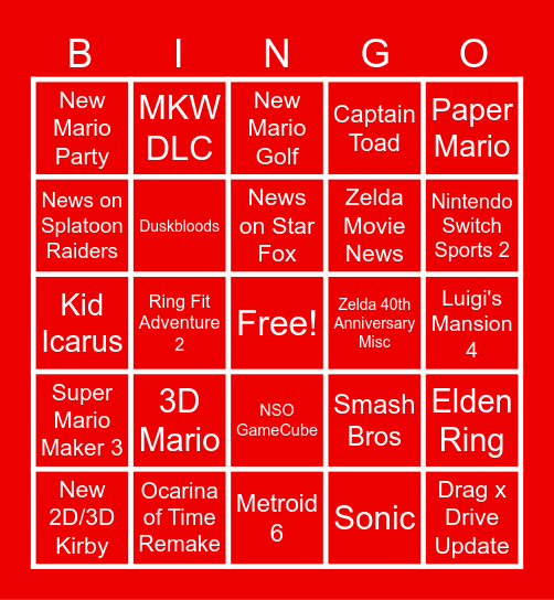 Nintendo Direct 09 June 2026 Bingo Card