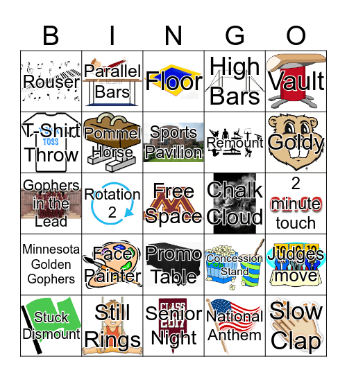 Minnesota Men's Gymnastics Bingo  Bingo Card