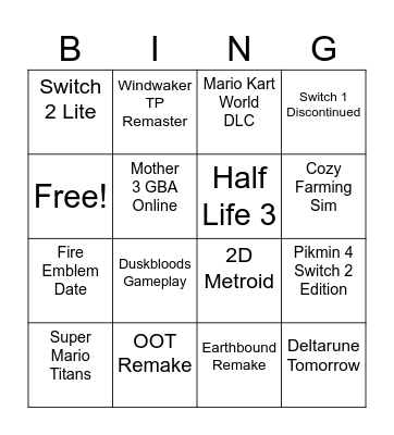 Nintundo Direct Bingo Card