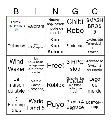 direct de merde Bingo Card