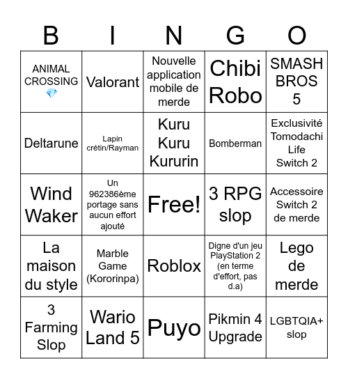direct de merde Bingo Card