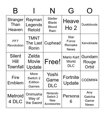 Nintendo Direct Bingo Card