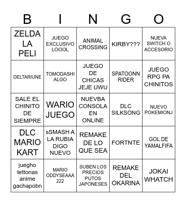 nintendo nigeria Bingo Card