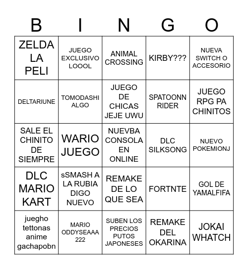 nintendo nigeria Bingo Card