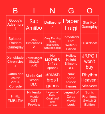 Nintendo Direct Bingo (6/9) Bingo Card