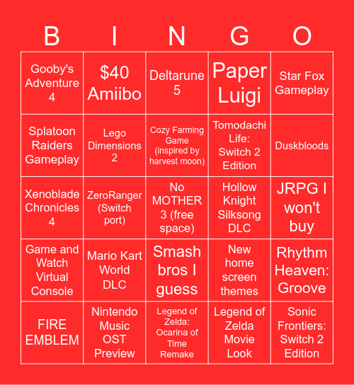Nintendo Direct Bingo (6/9) Bingo Card