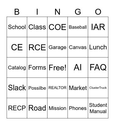 Mission Possible Bingo Card