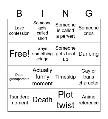 Horimiya Bingo Card