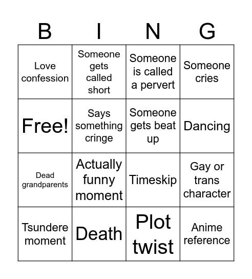 Horimiya Bingo Card