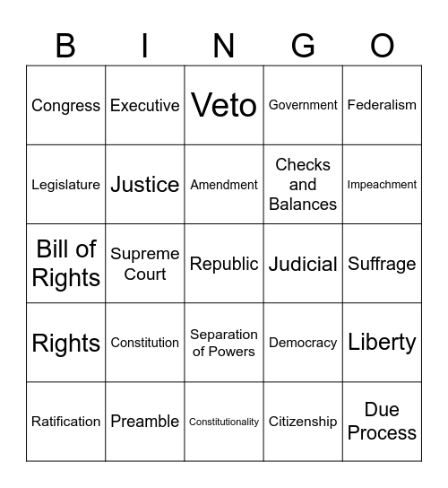 constitutional amendments Bingo Card