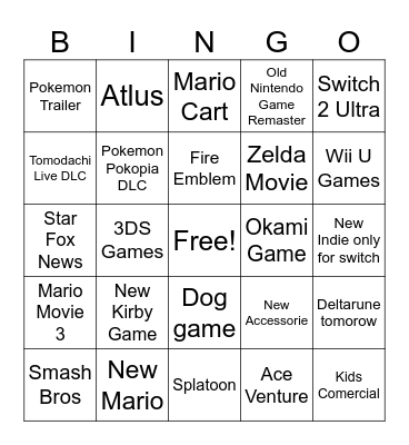 Nintendo Direct 26 Bingo Card