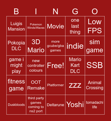 Nintendo Direct Bingo Card