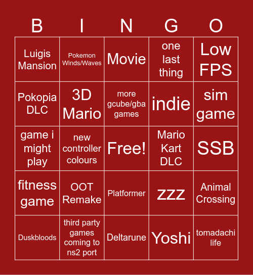 Nintendo Direct Bingo Card
