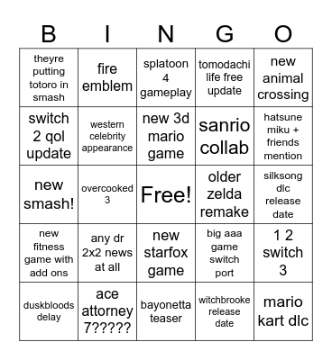 nintendo direct june 2026 bingo Card