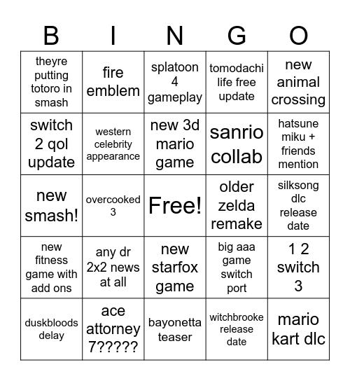 nintendo direct june 2026 bingo Card