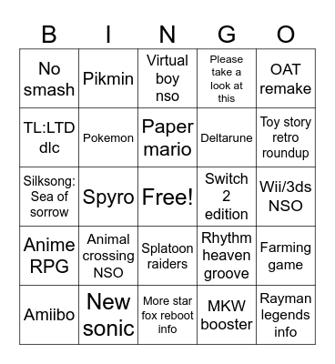 Nintendo direct bingo card Bingo Card