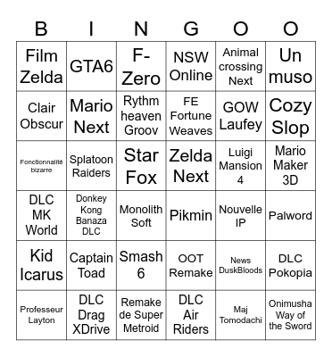 NINTENDO DIRECT Bingo Card