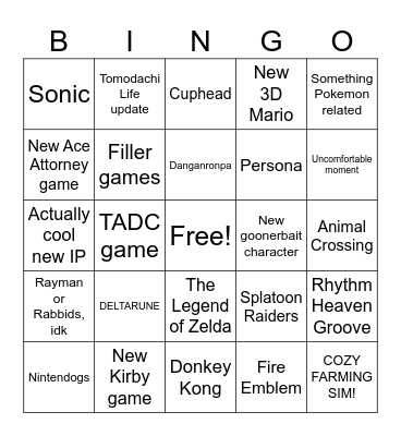 Nintendo Direct 9.6 Bingo Card