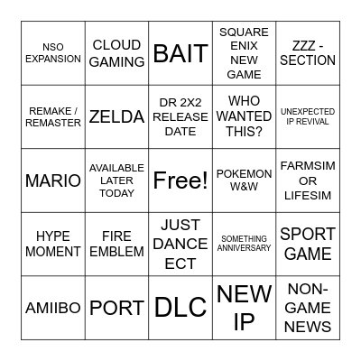 Nintendo Direct June 2026 Bingo Card