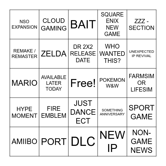 Nintendo Direct June 2026 Bingo Card