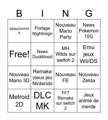 Bingo NINTENDO DIRECT Bingo Card