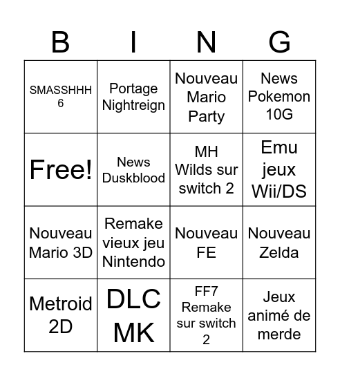 Bingo NINTENDO DIRECT Bingo Card