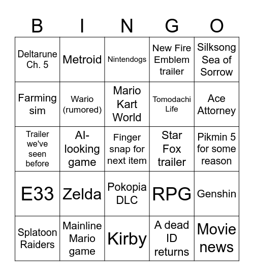 Direct Bingo Card