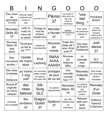 NINTENDO DIRECT 09/06/2026 Bingo Card