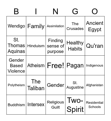 Influence of Religion Bingo Card