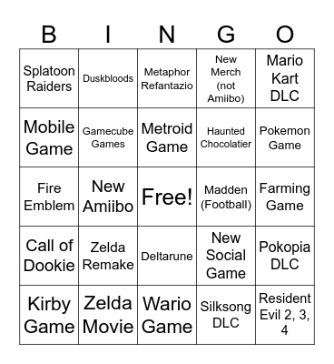 Untitled Nintendo Direct Bingo Card
