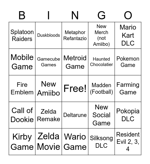 Untitled Nintendo Direct Bingo Card