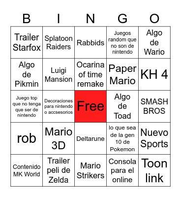 Nintendo direct Bingo Card