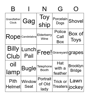 Arsenic and Old Lace Bingo Card