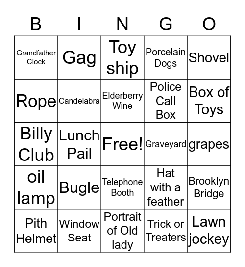 Arsenic and Old Lace Bingo Card