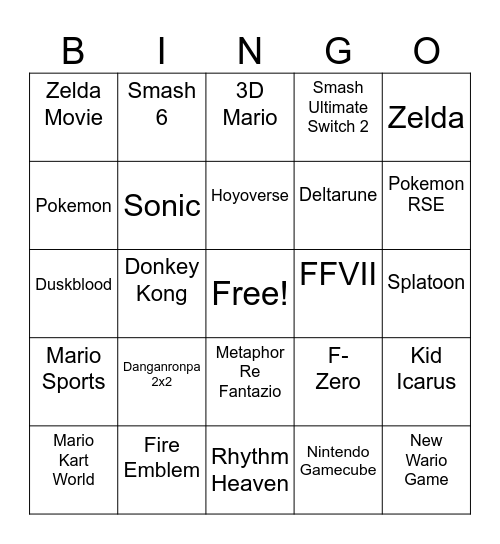 Nintendo Direct June 2026 Bingo Card