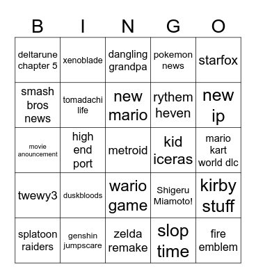 Direct Bingo slop Bingo Card