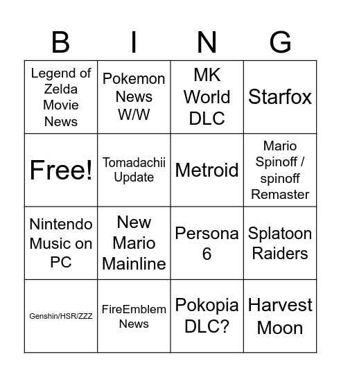 Untitled Bingo Card